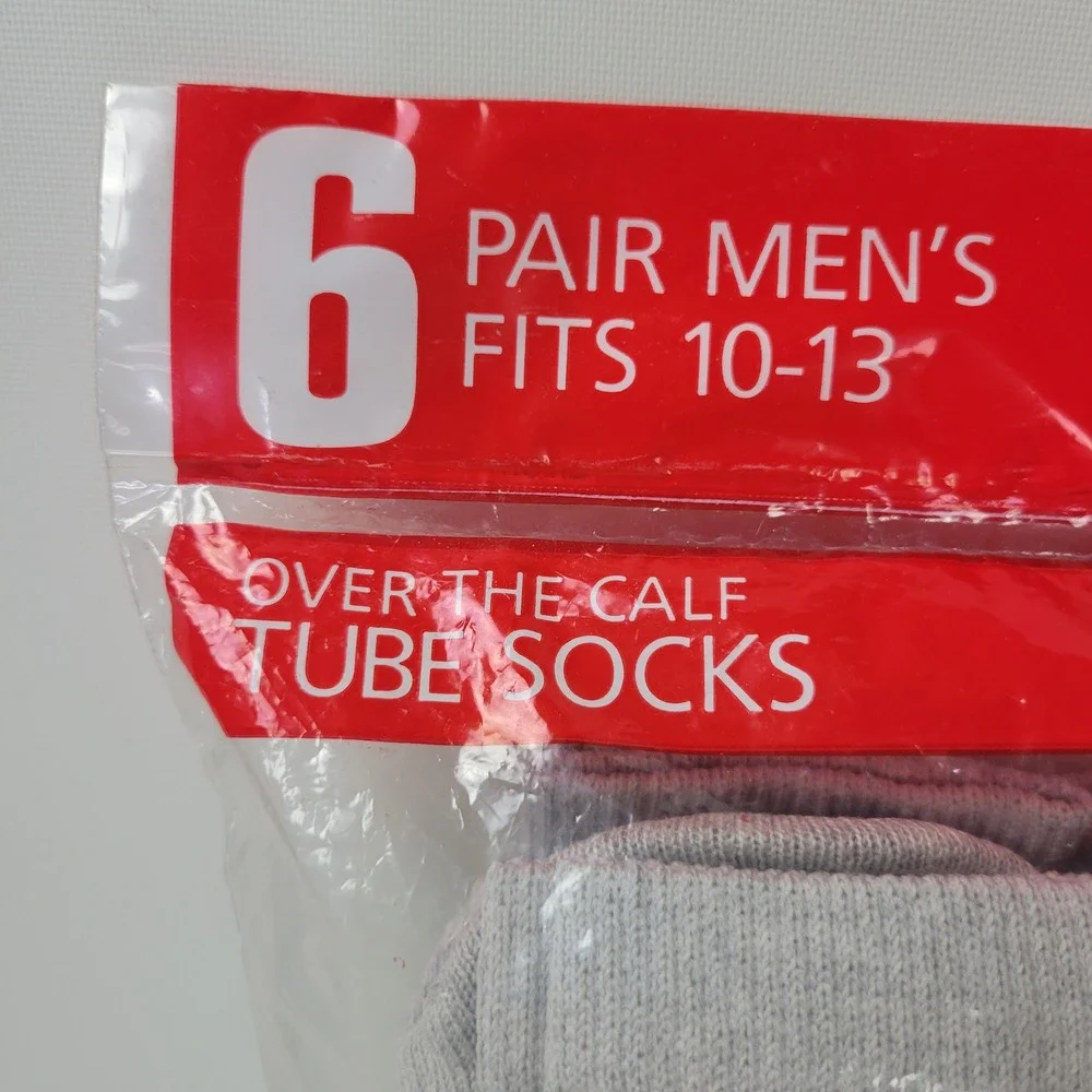 Vintage Athletech 6 Pair Mens Tube Socks Over The Calf Grey Striped KMart USA